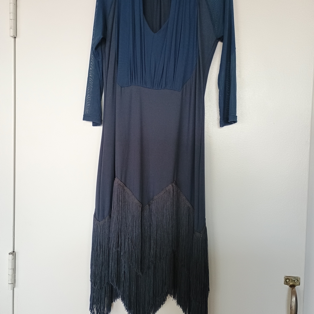 Slate/Navy Blue Fringe Rhythm Dress